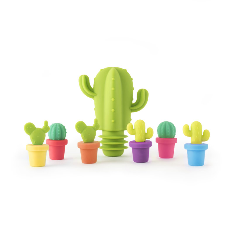 Ensemble de bouchons de bouteilles et marqueurs de boissons TrueZoo Cactus