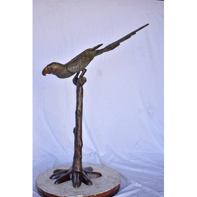 Suri Parrot on a Tree looking Down Bronze Statue - Size: 37"L x 15"W x 47"H.