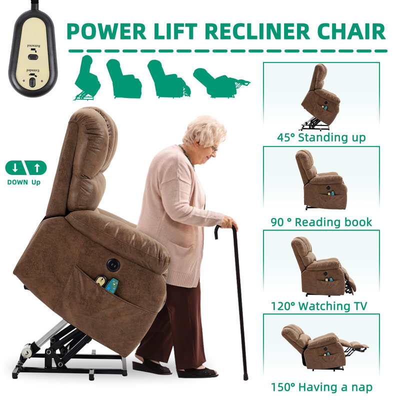 Quartina Heated Massage Chair, Brown Microfiber/Microsuede