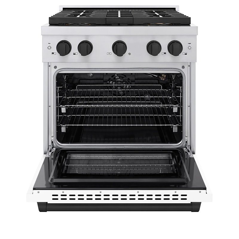 ZLINE Autograph Edition 30 in. 4.2 cu. ft. Paramount Gas Range W/ 4 Burner DuoPro Cooktop and Convection Gas Oven in Stainless Steel W/ White Matte Door and Champagne Bronze Accents