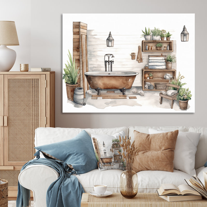 «Natural Bathroom Decor XV», reproduction sur toile encadrée, H 16 po x l 32 po x P 1 po, Toile tendue