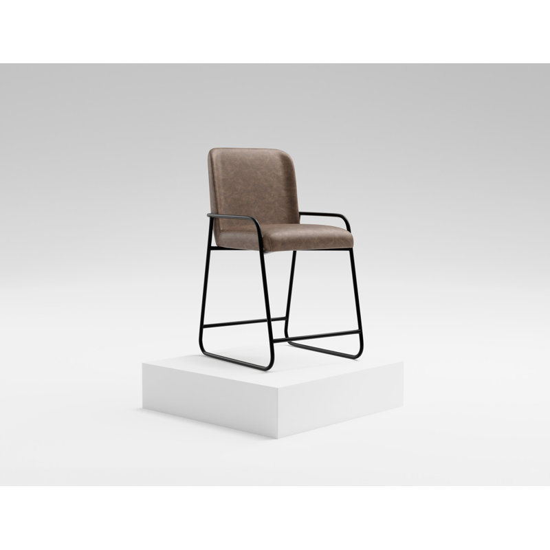 Chaise Suze, dossier arqué, Tabouret de comptoir (siège d'une hauteur de 24 p, Similicuir hickory