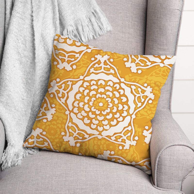 Floral Outdoor Reversible Throw Pillow, Yellow