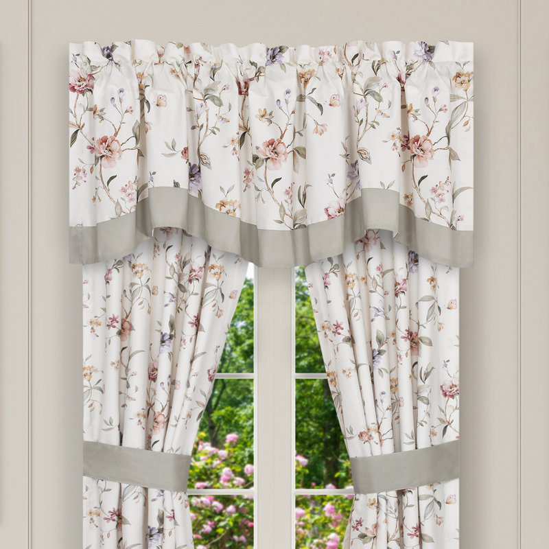 Ivory Floral Cotton Scalloped Window Valance