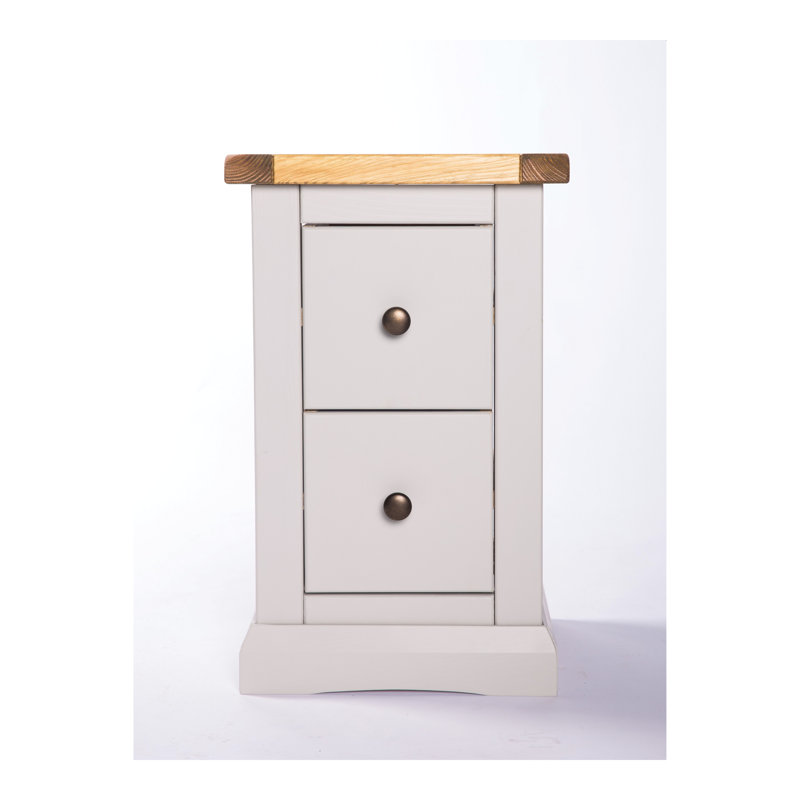 Pharsalia 35cm W Solid + Manufactured Wood Bedside Table, Light Grey, Brass Knob