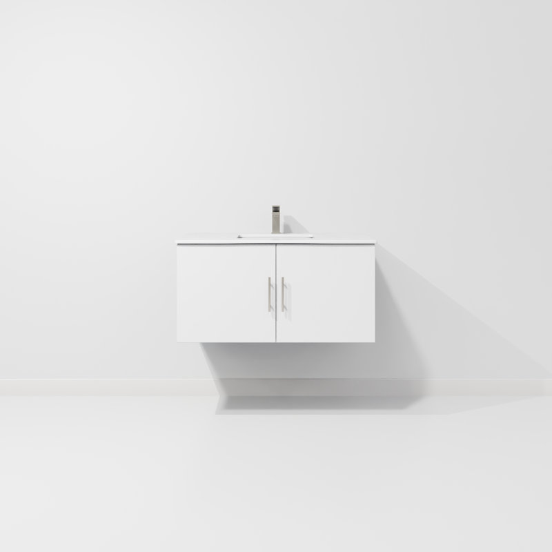 Geneva 36 in W x 22 in D Single Bath Vanity and Chrome Faucet Set, Glossy White, White Cultured Marble
