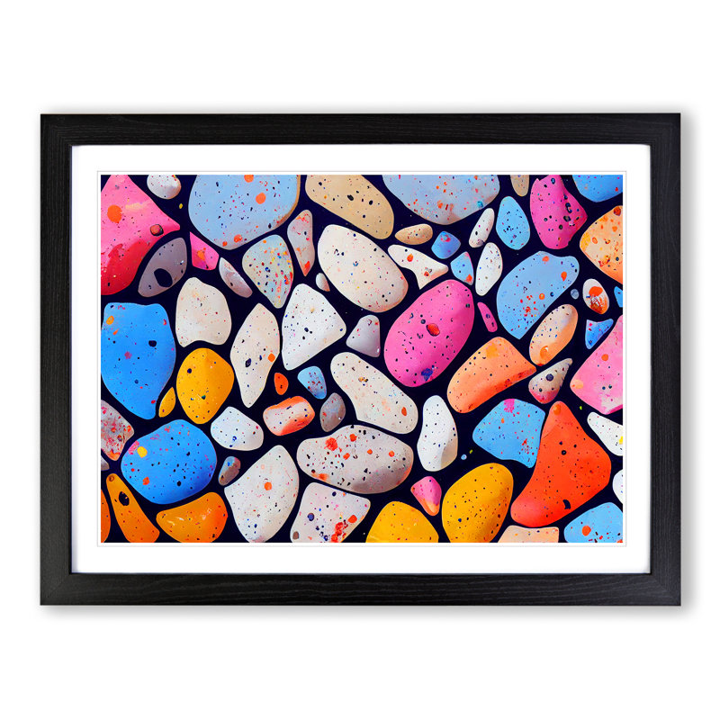 XH1022-4912X Idyllic River Pebbles - Single Picture Frame Print, Black, 46cm H x 64cm W x 2cm D