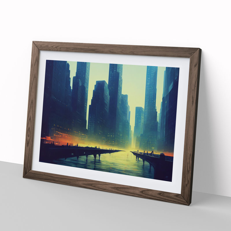 New York Skyline Concept 1 Piece Single Picture Frame Wall Art, 46cm H x 64cm W, Brown