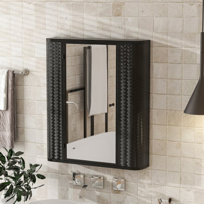Wall-Mounted Bathroom Cabinet With Mirror, Metal Framed Mirrored Door Medicine Cabinet, 2 Inner Shelves For Storage, Modern Farmhouse Style, Over Toilet Or Vanity Organizer
