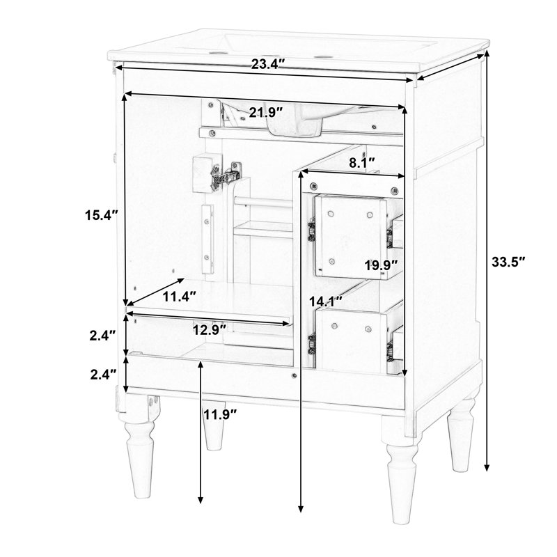 Meuble-lavabo 24 po avec lavabo, noir, Noir