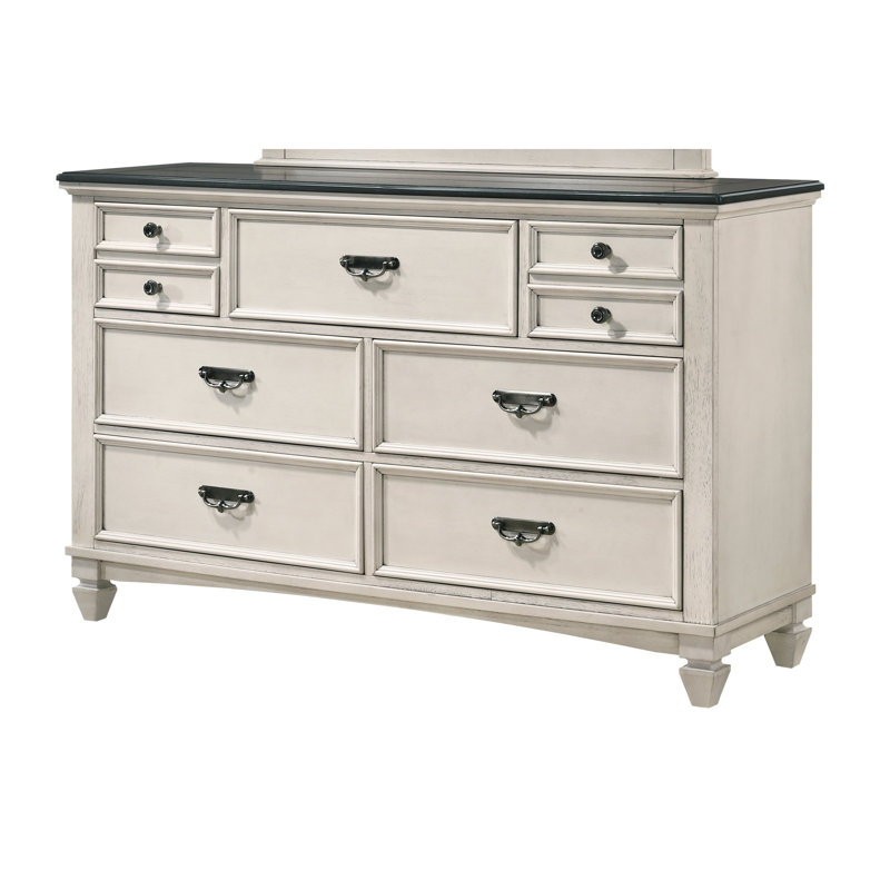 Commode en bois massif Farmhouse à deux tons avec quincaillerie en nickel noir