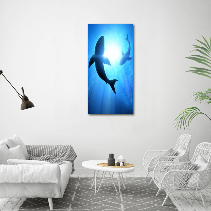 Silhouettes Of Sharks - Wrapped Canvas Print