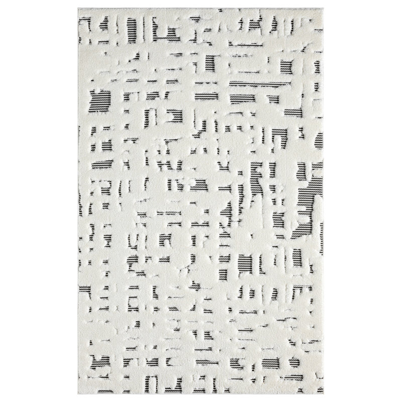 Oheneba Collection Modern Abstract Cream and Black Area Rug, Rectangle 8' x 11'