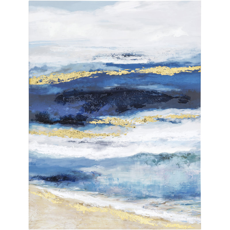 Abstract Ocean with Gold Wrapped Canvas Painting