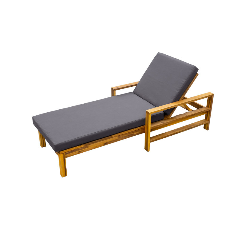Acacia Wood Adjustable Backrest Outdoor Lounge Chair, Suitable For Gardens, Terraces, And Poolside Areas, Gray