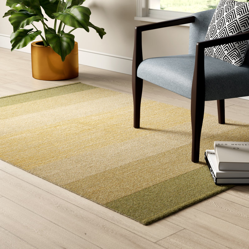 Tapis en coton tissé à la main Temme, Rectangle 2 pi x 3 pi, Or/vert