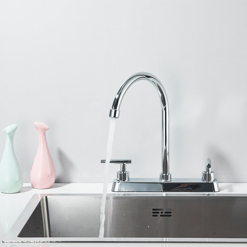 Robinet de cuisine chromé à 2 poignées, robinet d'évier en acier inoxydable avec bec pivotant à grande arche, 3 trous commerciaux modernes