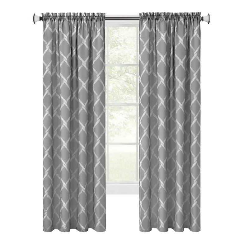 Gray Polyester Light Filtering Rod Pocket Curtain Panel, 52 x 63
