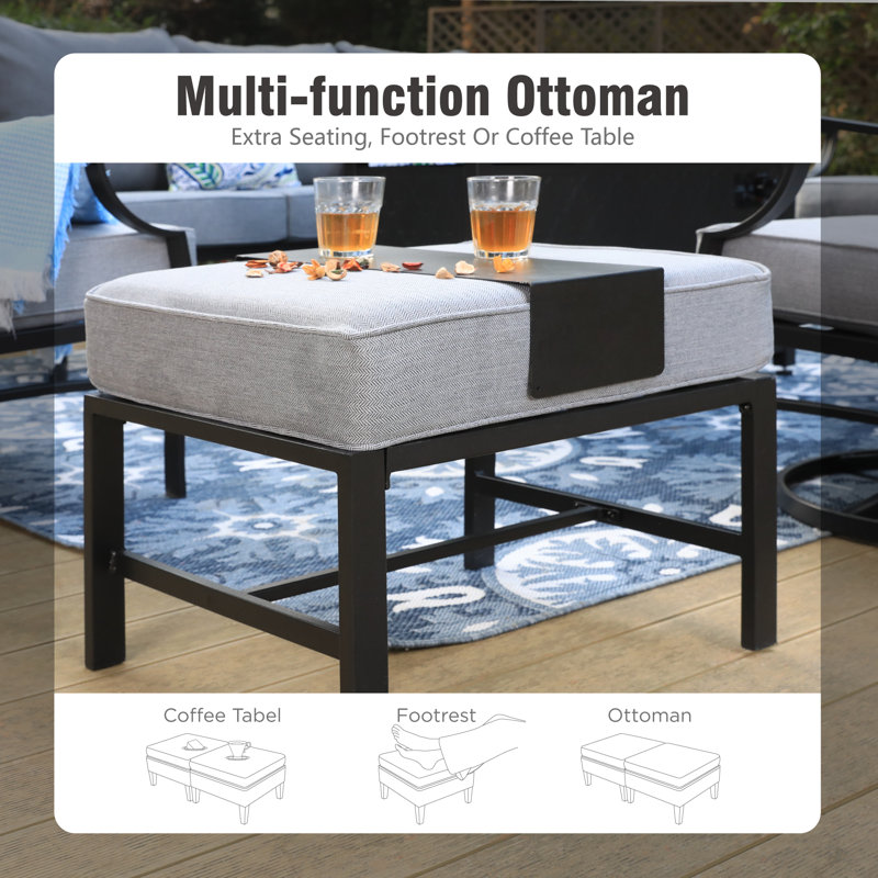Asfand 5-7- Person Patio Conversation Set with Optional Ottoman, Gray, Yes