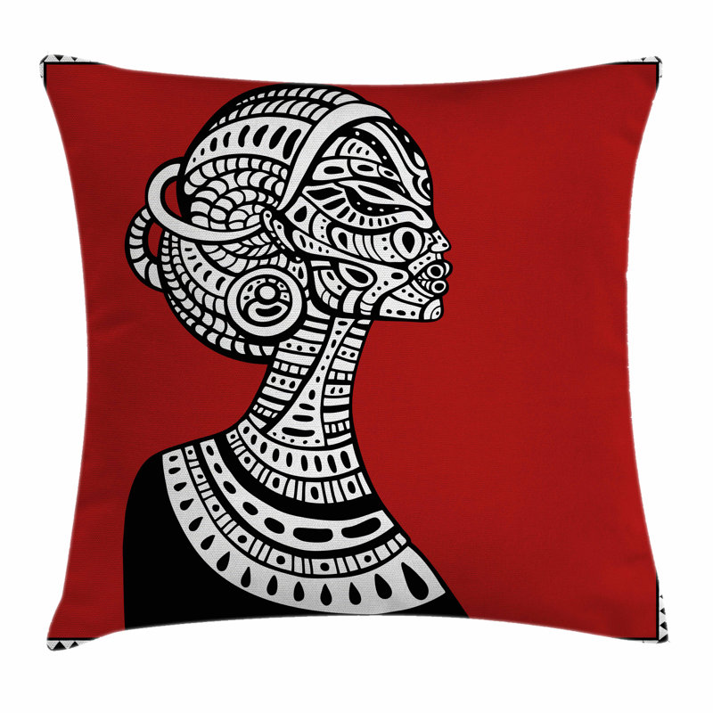 African Woman Ethno Figures Square Pillow Cover, 24" x 24"