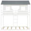 Lit simple au-dessus d'un lit superposé avec fenêtre et construction en pin massif pour une structure stable en blanc