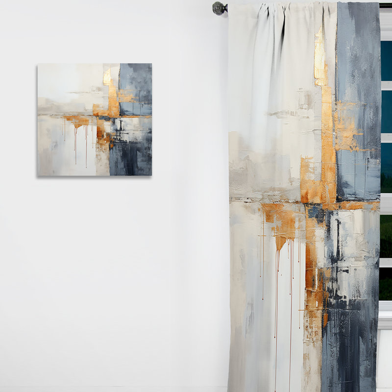 Arnault Abstract Beige Gold Road Collage IV - Collages Curtain - Velvet Room Darkening - 1 panel, 52" W x 95" L