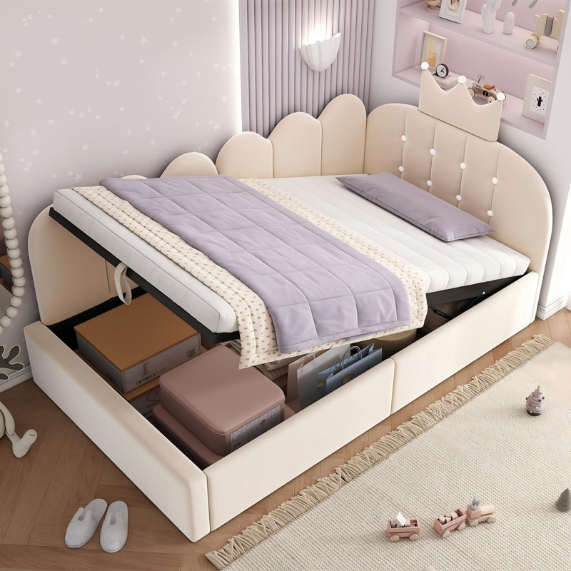 Upholstered Ottoman Storage Bed, Beige