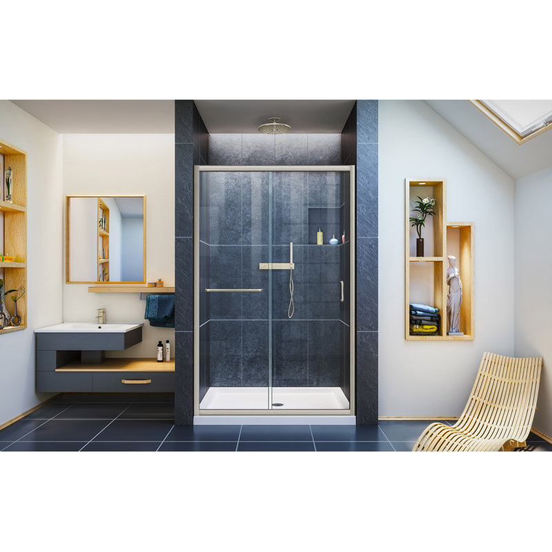 Porte de douche coulissante transparente 48 "x 74,75" Infinity-Z, Nickel brossé, Blanc