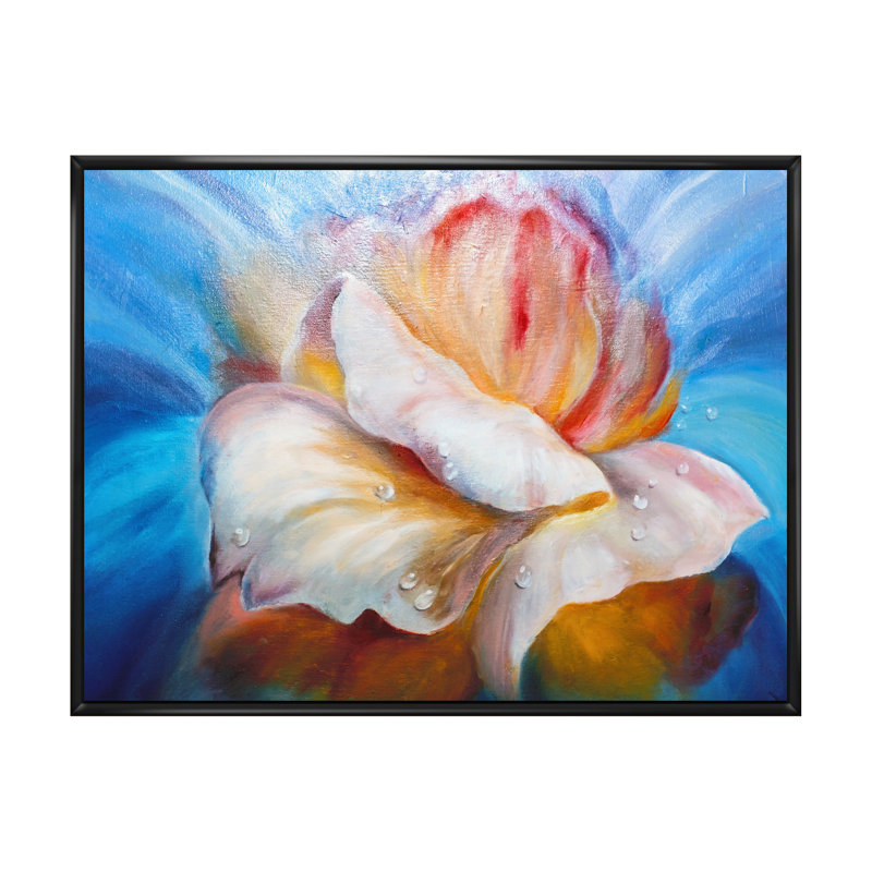 "Creative Waterdrop On Beige Flowers II", reproduction sur toile flottante, H 8 po x l 12 po x P 1 po, Cadre flottant noir