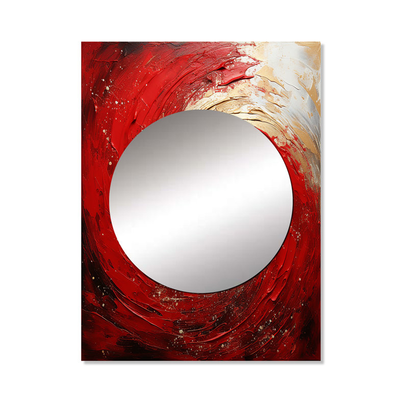 Raddy rouge et or fantaisiste tourbillon spirale - abstrait spirales miroir, miroir mural décoratif rouge, art imprimé en métal