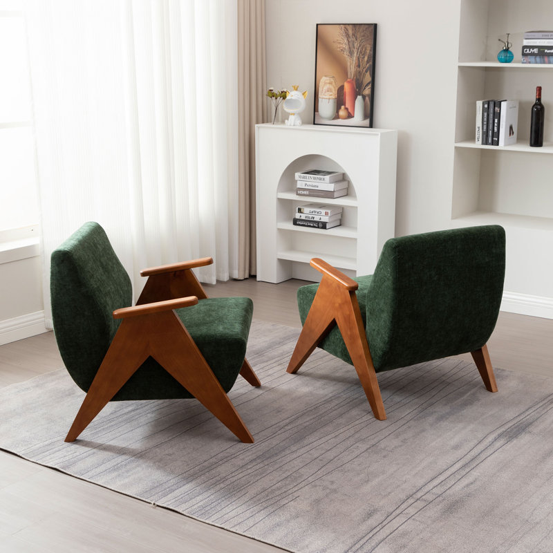 69.9Cm Wide Chenille Armchair, Green Chenille