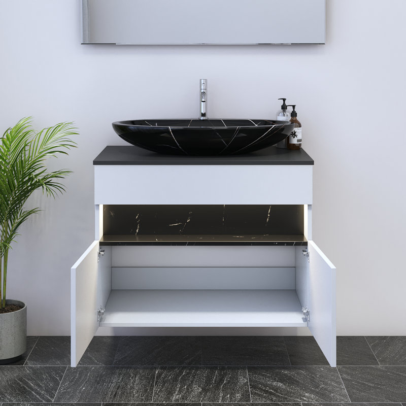 Meuble-lavabo simple 31,5 po avec comptoir Lieke, Noir, Noir