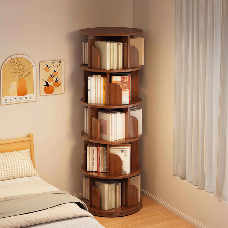 Bibliothèque rotative à 5 niveaux, 360 °, Noyer