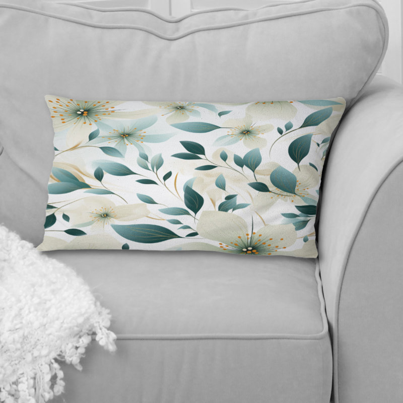 Bleu sarcelle et ivoire - motif floral III - Coussin imprimé floral
