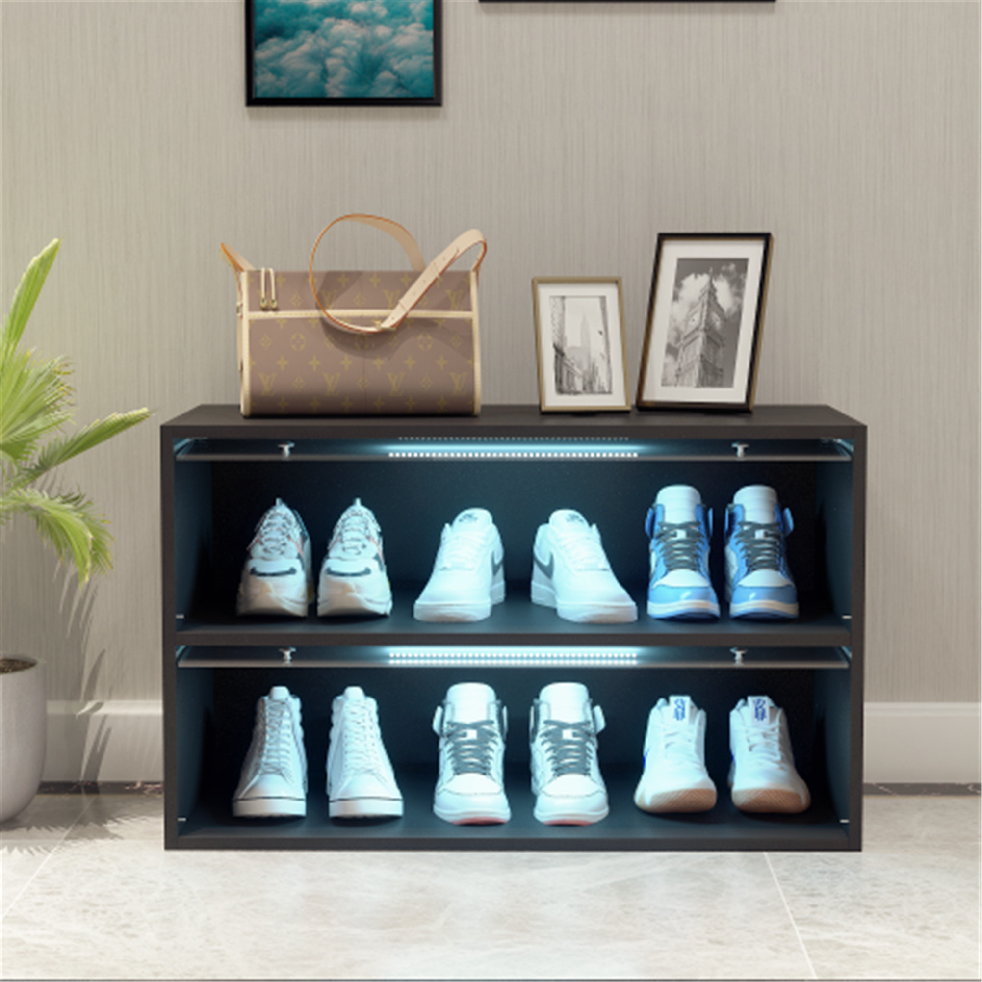 Shoe and bag storage,shelf,glass,steel,display cabinet, Furniture & Home  Living, Furniture, Shelves, Cabinets & Racks on Carousell