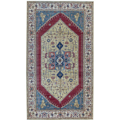 One-of-a-Kind Hand-Knotted High-Quality Red/Blue/Ivory Area Rug