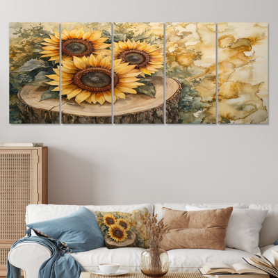 Duriel - art mural tournesols - ensemble d'art mural traditionnel 5 pièces