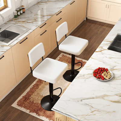 Adjustable Bar Stool, Modern Counter Height Stools, Upholstered Swivel Bar Chairs With Curved Wooden Back, Footrest And Metal Base