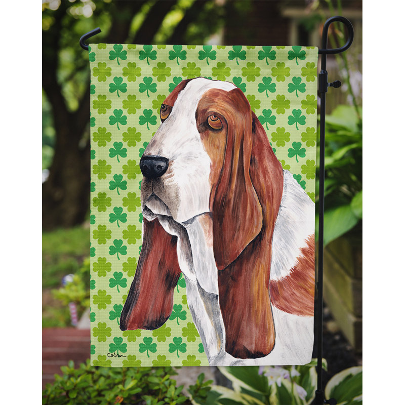 Drapeau de jardin à 2 côtés st. patrick day trèfle, Basset hound 1