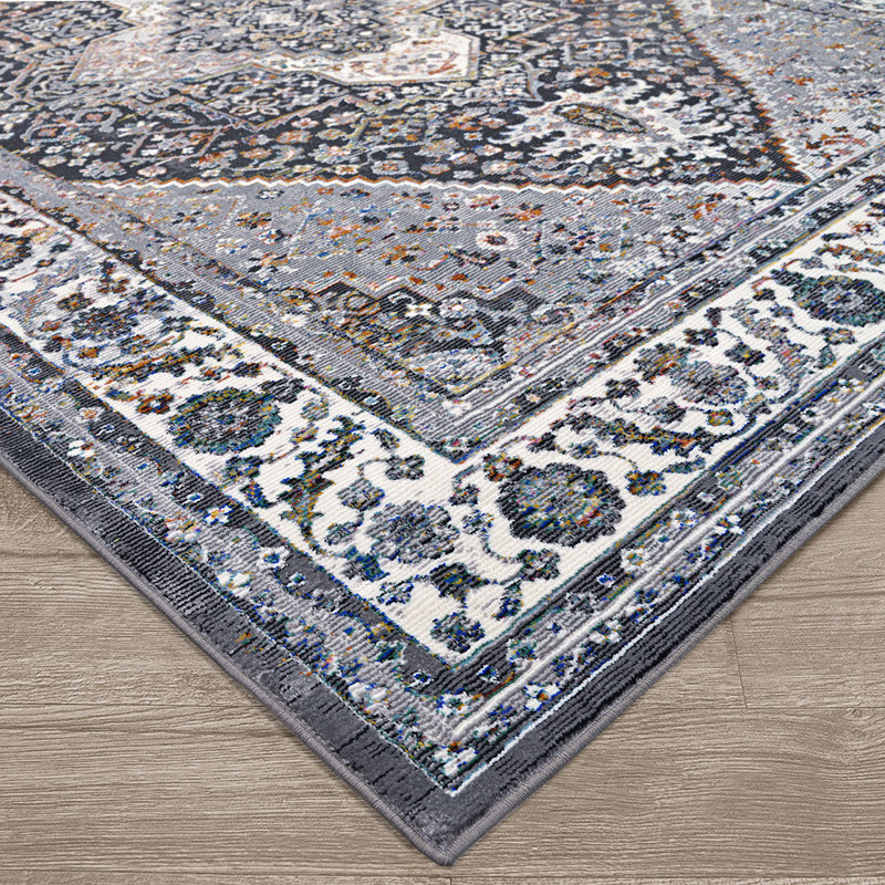Tapis gris foncé / ivoire Douglus, Rectangle 5 pi 3 po x 7 pi 6 po