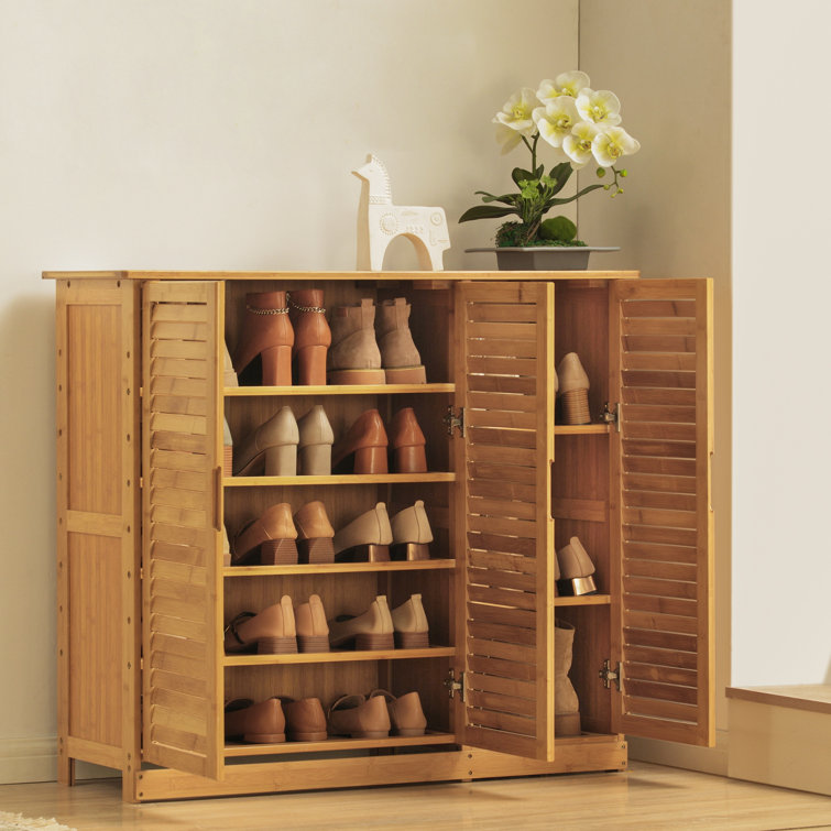 Natural Rattan Shoe Cabinet, 5-Tier Shoe Rack Storage Organizer