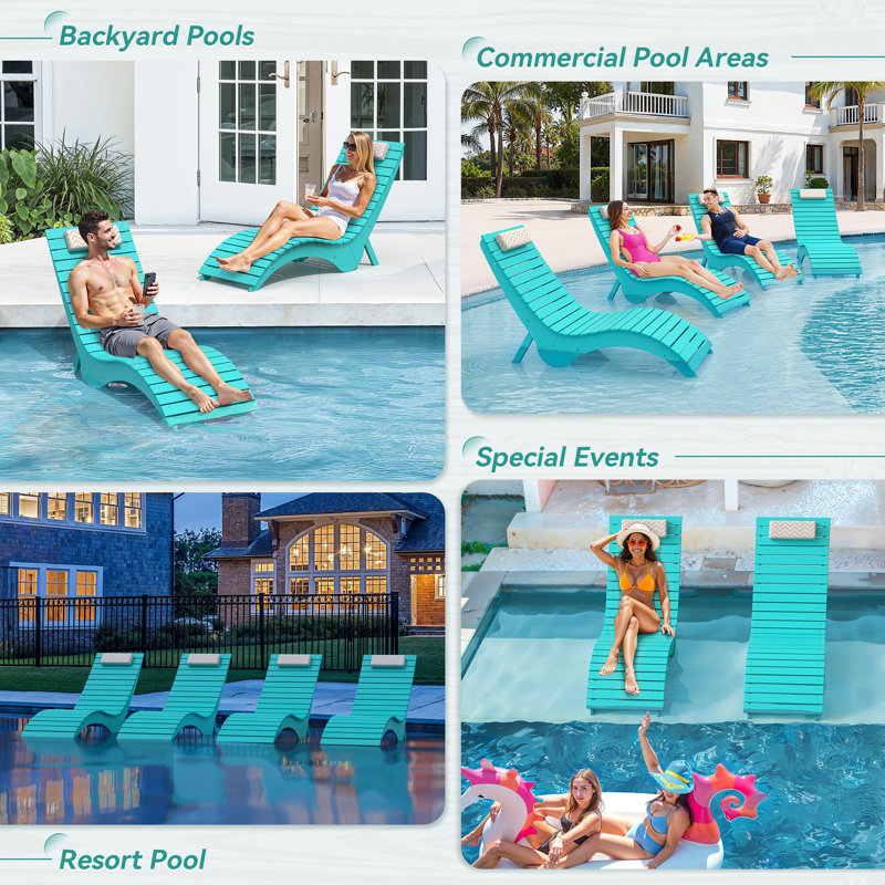 Ensemble de 2 chaises longues pour piscine, Bleu Aruba