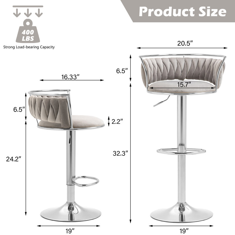 Tabouret de bar Christal, Gris, Argent