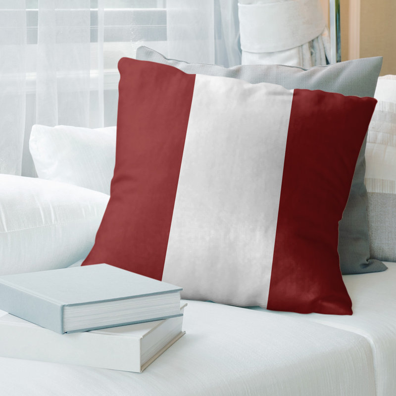 Leather/Suede Reversible Throw Pillow, 20" x 20", Crimson/White/Crimson