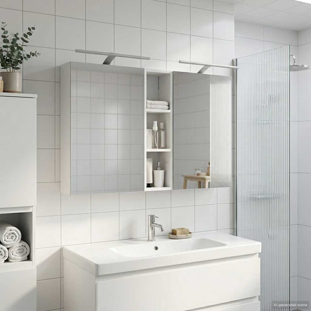 Bathroom Cabinet Set With LED Strip Lights Engineered Wood Shelving