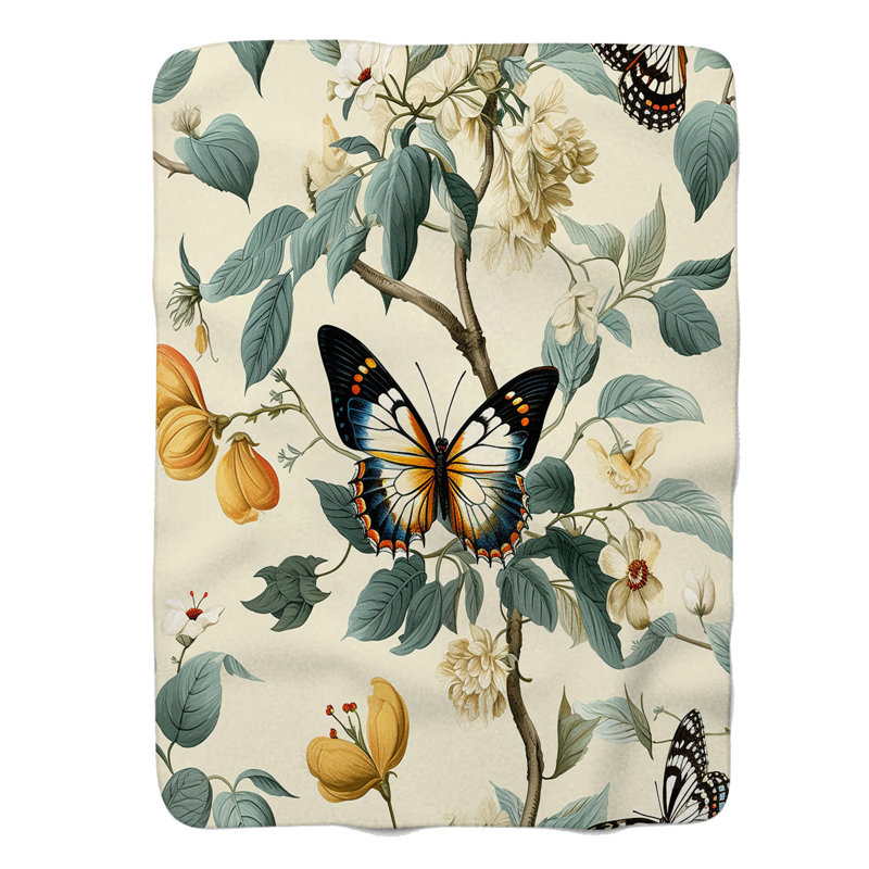 Butterfly Botanics - Couverture sherpa de qualité supérieure 1 pièce, Grand lit