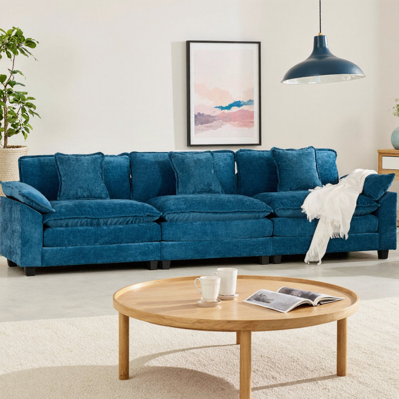 Wider Armrest 3-Seater Sofa with Pillow Top Arms, Modern Cloud Couch with Double Layer Upholstered Cushion & Breathable Chenille Fabric for Living Room, Bedroom