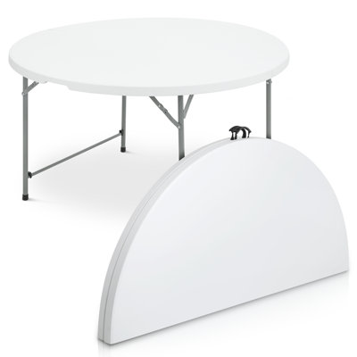 Round Foldable Plastic Table Collapsible Circular Steel Frame with Carry Handle