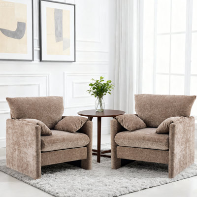 Chenille Oversized Armchair Set Of 2, 34'' Wide Pillows-Top Armrests Accent Chair For Bedroom, Living Room, Upholstered Lounge Chair Sofa Couch, Comfy Modern Reading Chair, Single Sofa Chair, Green