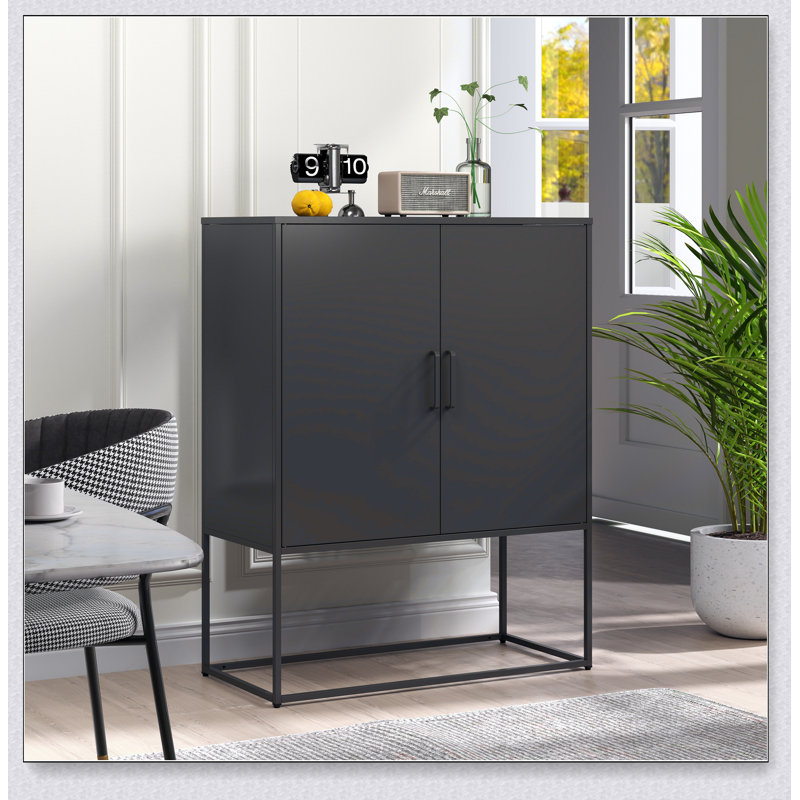 Buffet robuste en métal avec 2 tablettes, Noir